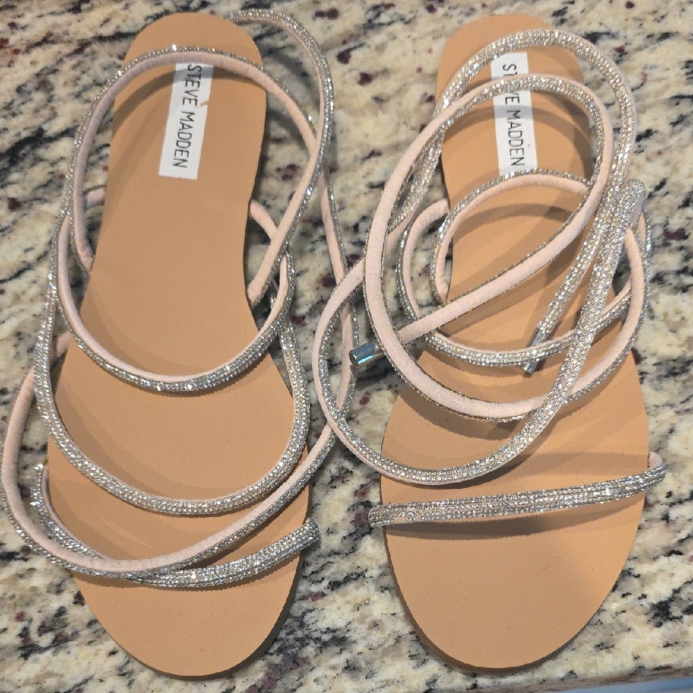 Steve Madden Sparkling Silver and Nude Sandals
